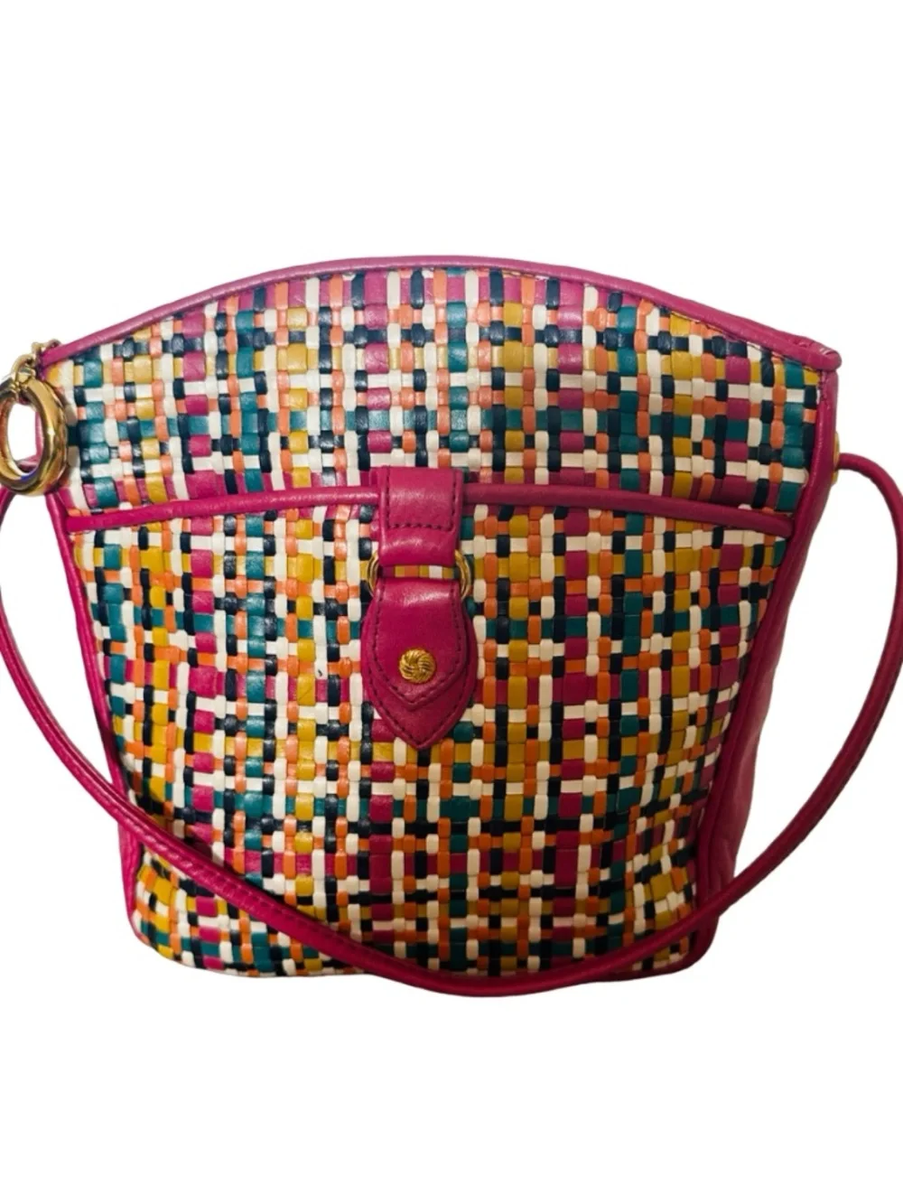 GANSON San Francisco Vintage Woven Leather Handbag 8”x 7.5”x 3” Multicolor Pink